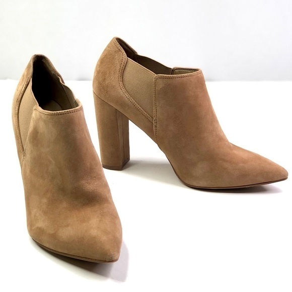 Marc Fisher Hydra pointy toe ankle boots block heel camel suede 8.5 - Picture 1 of 10
